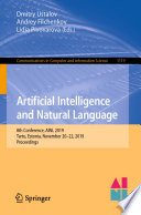 Artificial Intelligence and Natural Language : 8th Conference, AINL 2019, Tartu, Estonia, November 20-22, 2019, Proceedings /
