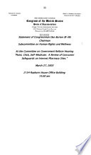 Point, click, self-medicate : a review of consumer safeguards on Internet pharmacy sites : hearing before the Committee on Government Reform, House of Representatives, One Hundred Eighth Congress, first session, March 27, 2003.