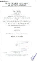 H.R. 180, the Darfur Accountability and Divestment Act of 2007 : hearing before the Subcommittee on Domestic and International Monetary Policy, Trade, and Technology of the Committee on Financial Services, U.S. House of Representatives, One Hundred Tenth Congress, first session, March 20, 2007.