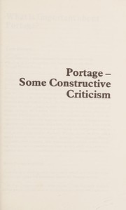 What is important about portage? : proceedings of the 1982 National Conference on Portage Services at St. Catharine's College, Cambridge /