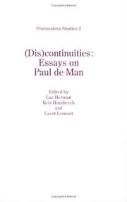 (Dis)continuities : essays on Paul de Man /