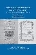 D' Argenson, Considérations sur le gouvernement : a critical edition, with other political texts /