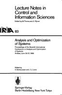 Analysis and optimization of systems : proceedings of the Seventh International Conference on Analysis and Optimization of Systems, Antibes, June 25-27, 1986 /