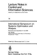 International Symposium on Systems Optimization and Analysis, Rocquencourt, December 11-13, 1978 /