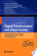 Digital Transformation and Global Society : 5th International Conference, DTGS 2020, St. Petersburg, Russia, June 17-19, 2020, Revised Selected Papers /