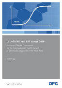 List of MAK and BAT values 2016 : maximum concentrations and biological tolerance values at the workplace /