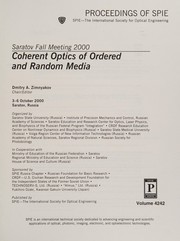 Coherent optics of ordered and random media : 3-6 October 2000, Saratov, Russia /