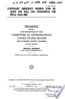 Contingent emergency reserve fund request for Iraq and Afghanistan for fiscal year 2005 : hearing before a subcommittee of the Committee on Appropriations, United States Senate, One Hundred Eighth Congress, second session, special hearing, June 2, 2004, Washington, DC.