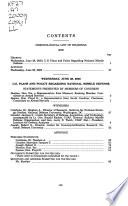U.S. plans and policy regarding national missile defense : hearing before the Committee on Armed Services, House of Representatives, One Hundred Sixth Congress, second session, hearing held June 28, 2000.