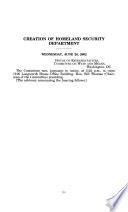 Creation of Homeland Security Department : hearing before the Committee on Ways and Means, House of Representatives, One Hundred Seventh Congress, second session, June 26, 2002.