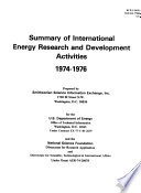 Summary of international energy research and development activities, 1974-1976 /