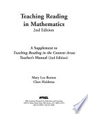 Teaching reading in mathematics : a supplement to Teaching reading in the content areas teacher's manual (2nd ed.) /