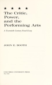 The critic, power, and the performing arts /