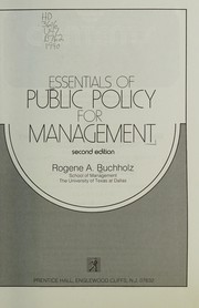 Essentials of public policy for management /
