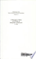 A bibliography of editions of the writings of Benjamin Constant to 1833 /