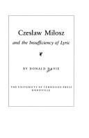 Czesaw Miosz and the insufficiency of lyric /