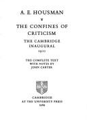 The confines of criticism : the Cambridge Inaugural, 1911 /