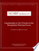 Consideration of the 15 factors in the metropolitan planning process /