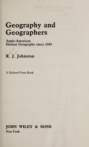 Geography and geographers : Anglo-American human geography since 1945 /