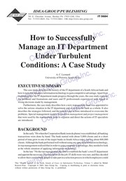 How to successfully manage an IT department under turbulent conditions : a case study /