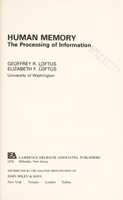 Human memory : the processing of information /