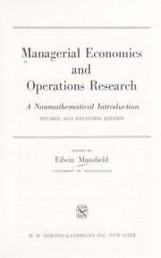 Managerial economics and operations research ; a nonmathematical introduction.