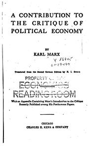 A contribution to the critique of political economy /