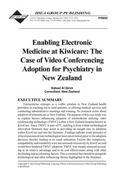 Enabling electronic medicine at Kiwicare : the case of video conferencing adoption for psychiatry in New Zealand /