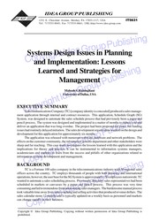 Systems design issues in planning and implementation : lessons learned and strategies for management /