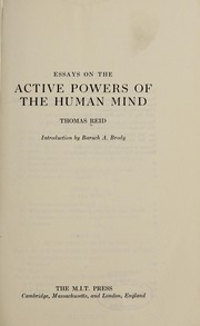 Essays on the active powers of the human mind.