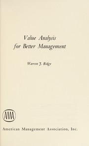 Value analysis for better management /
