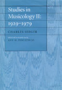 Studies in musicology II, 1929-1979 /