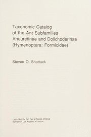 Taxonomic catalog of the ant subfamilies Aneuretinae and Dolichoderinae (Hymenoptera: Formicidae) /