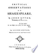 Critical observations on Shakespeare.